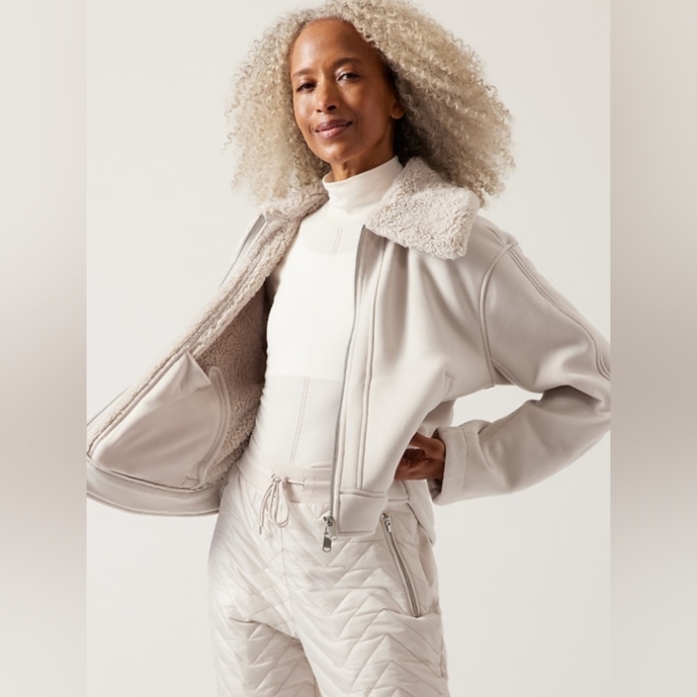 Athleta Women's Plus Size Full Zip Lined Ivory Abalone Westbound Sherpa Jacket